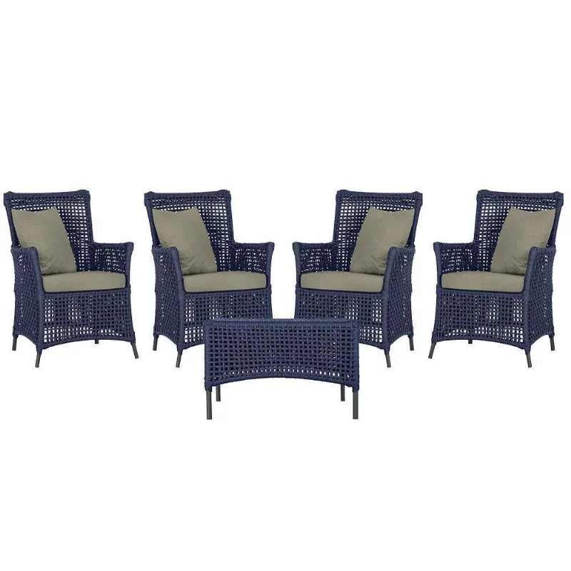 4 Poltronas E 1 Mesa Igapó Alumínio Preta Corda Náutica E8 Azul