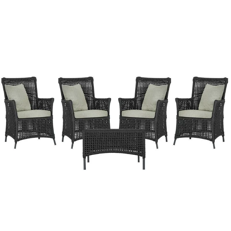 4 Poltronas E 1 Mesa Igapó Alumínio Preta Corda Náutica E3 Preto