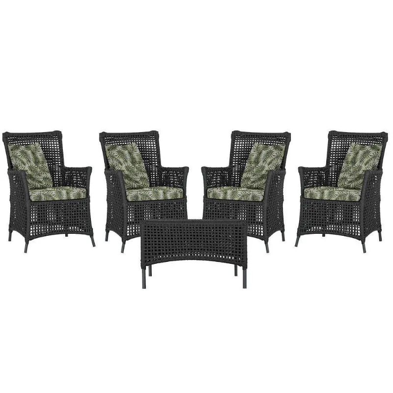 4 Poltronas E 1 Mesa Igapó Alumínio Preta Corda Náutica E5 Preto