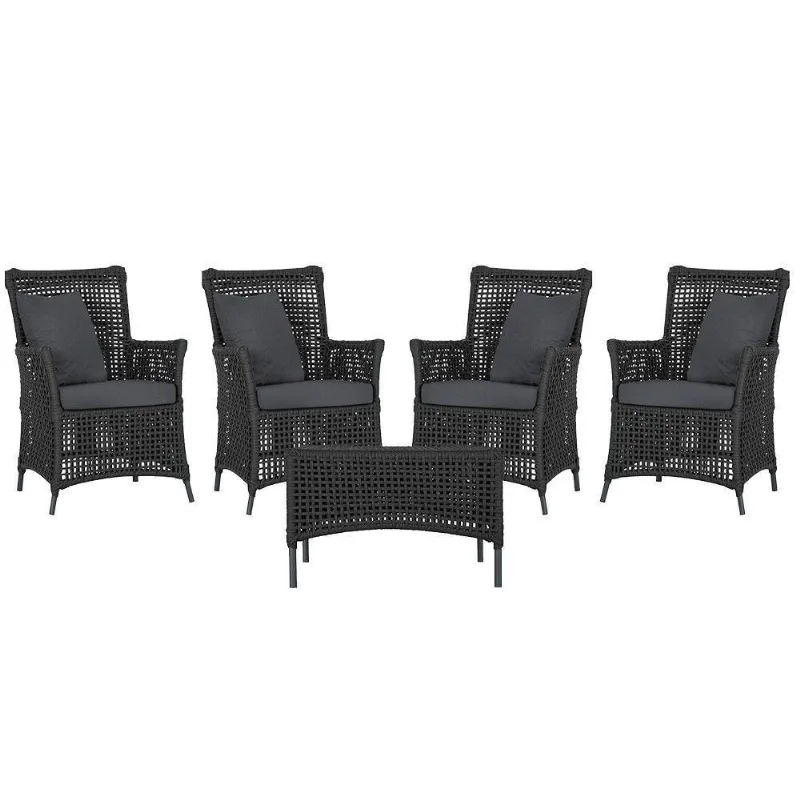 4 Poltronas E 1 Mesa Igapó Alumínio Preta Corda Náutica E11 Preto