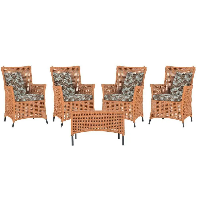 4 Poltronas E 1 Mesa Igapó Alumínio Preta Corda Náutica E6 Terra Cota