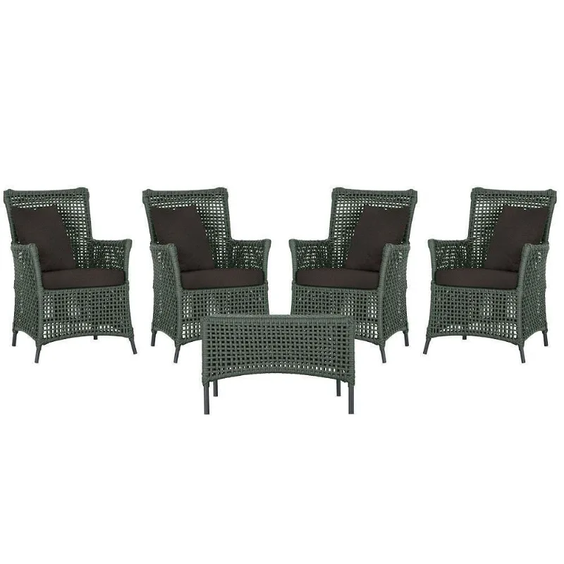 4 Poltronas E 1 Mesa Igapó Alumínio Preta Corda Náutica E9 Verde