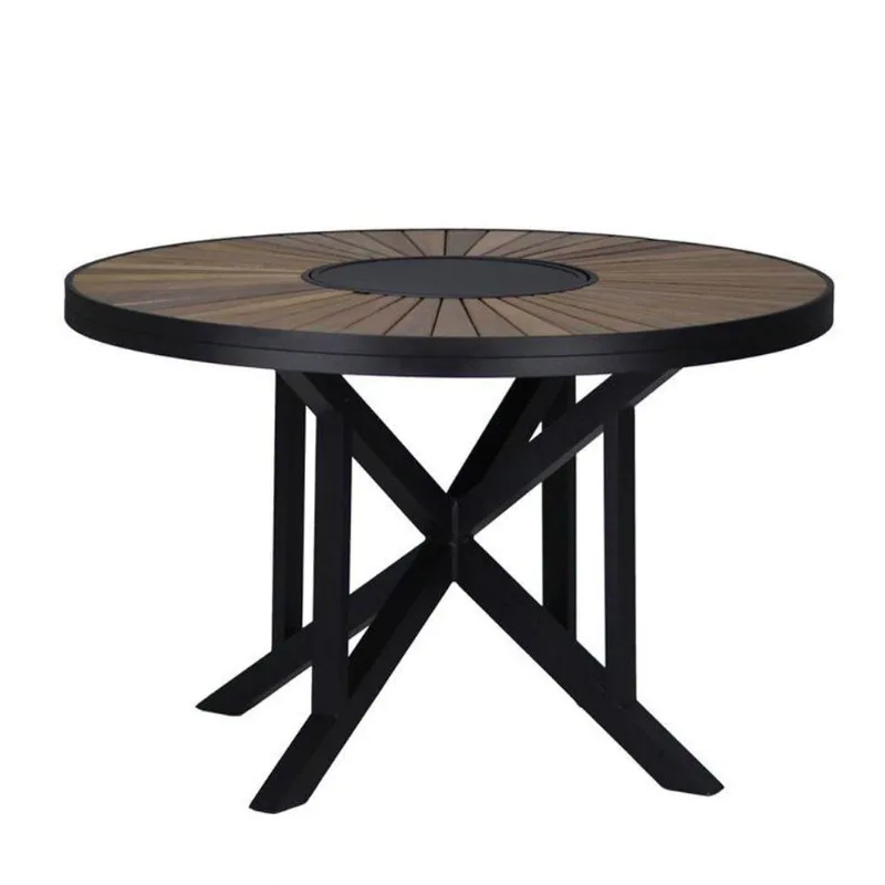Mesa Atenas 120cm Tampo Madeira Giratório Em Alumínio Trama Marrom - Trama