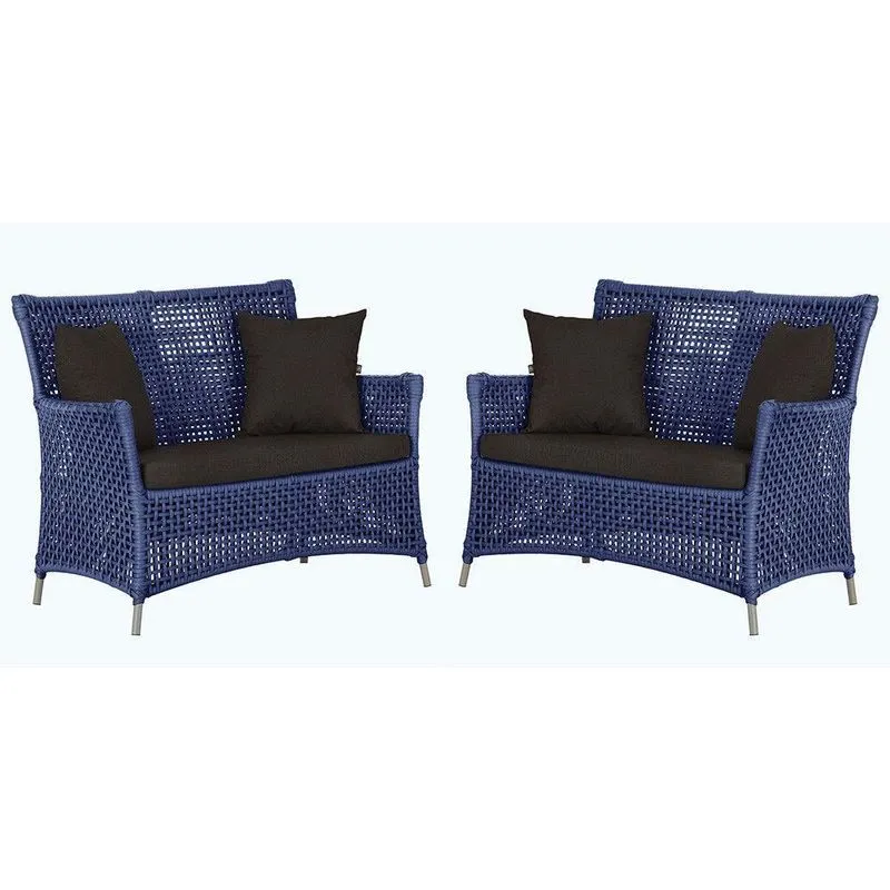 2 Sofás Área Externa Igapó Alumínio Fendi Corda Náutica E9 Azul