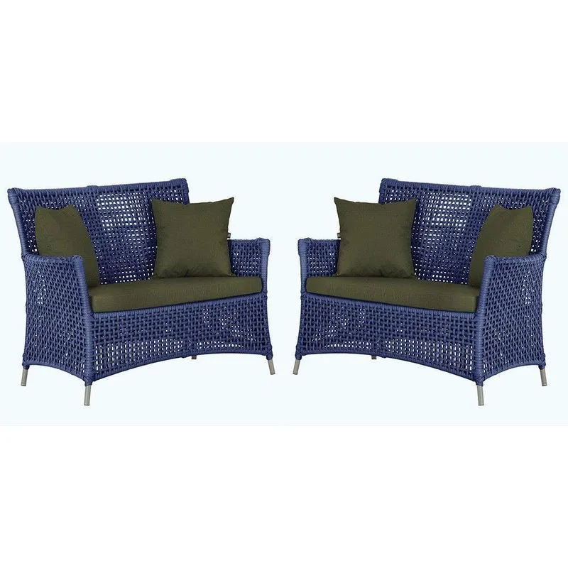 2 Sofás Área Externa Igapó Alumínio Fendi Corda Náutica E13 Azul