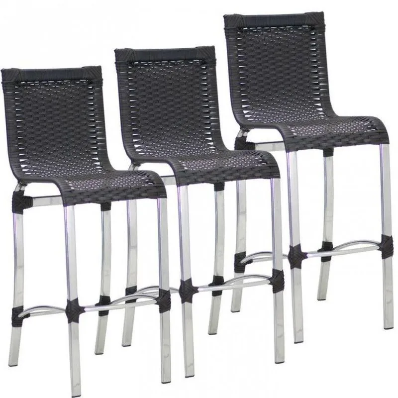 3 Banquetas Haiti Em Alumínio Cozinha Edícula E Balcão Trama Preto