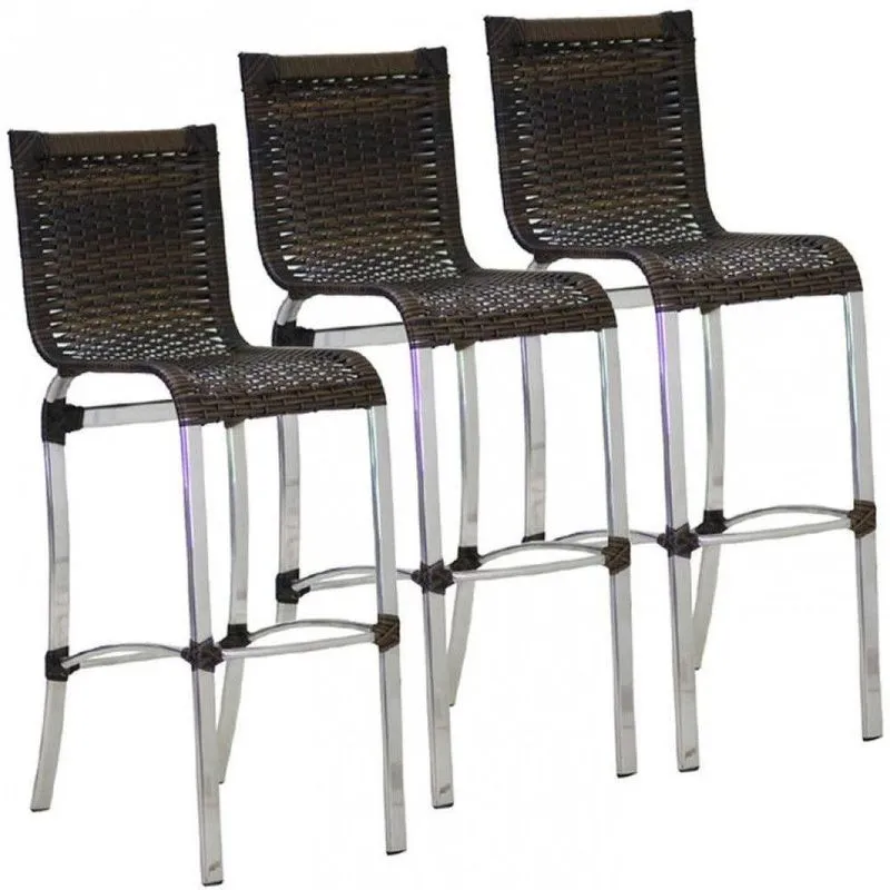 3 Banquetas Haiti Em Alumínio Cozinha Edícula E Balcão Trama Pedra Ferro