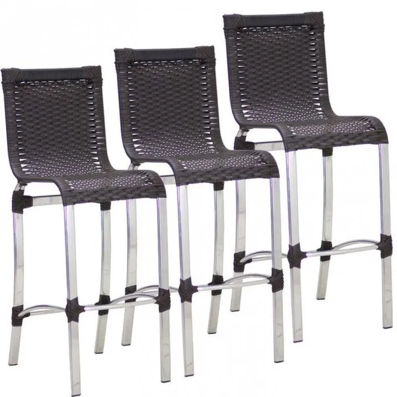 3 Banquetas Haiti Em Alumínio Cozinha Edícula E Balcão Trama Tabaco