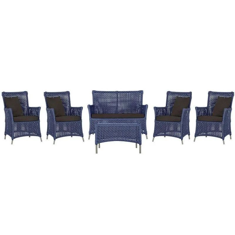 Jogo Sofá 4 Poltronas E Mesa Igapó Fendi E9 Trama Original Azul