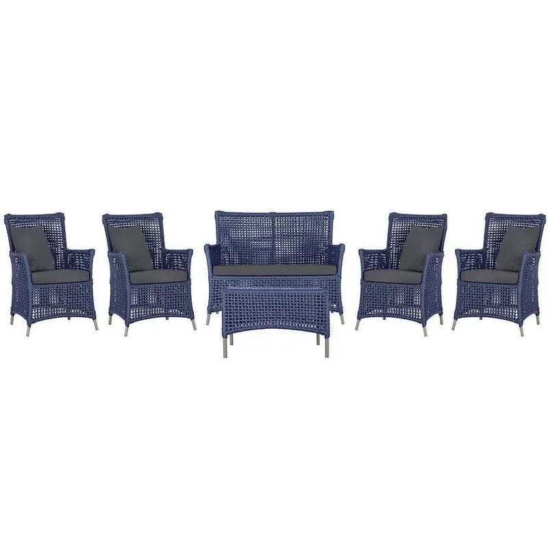 Jogo Sofá 4 Poltronas E Mesa Igapó Fendi E11 Trama Original Azul