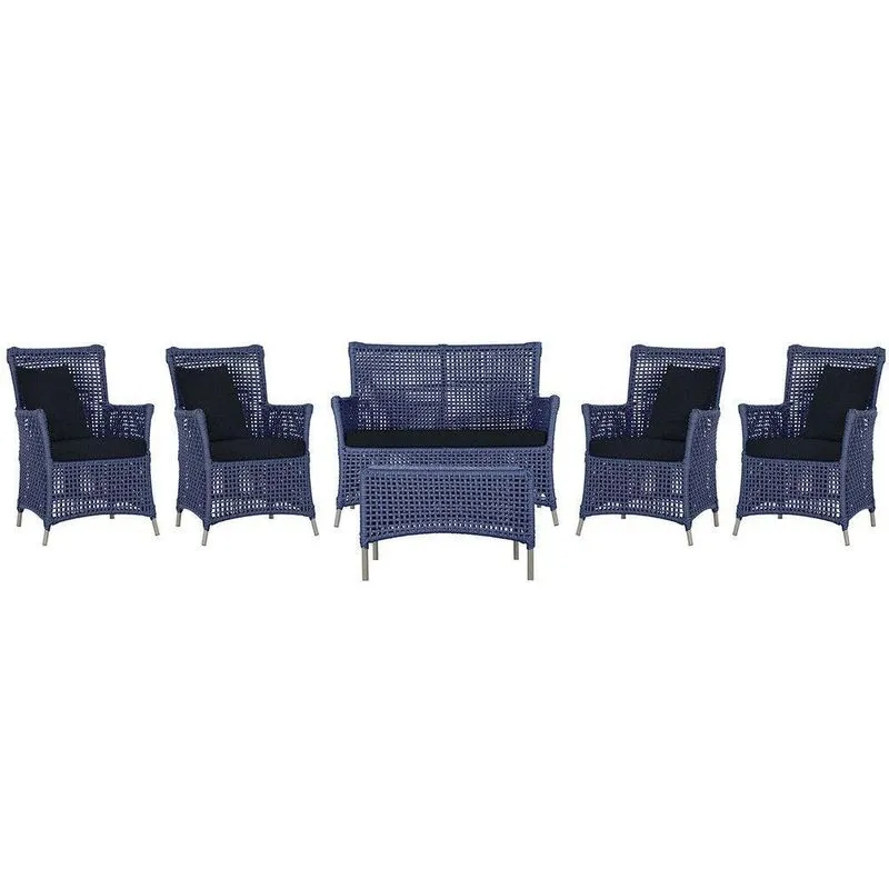 Jogo Sofá 4 Poltronas E Mesa Igapó Fendi E12 Trama Original Azul