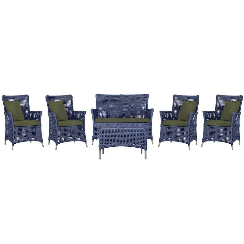 Jogo Sofá 4 Poltronas E Mesa Igapó Fendi E13 Trama Original Azul