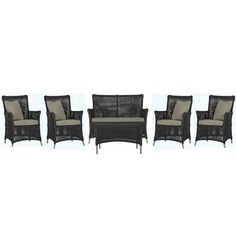Jogo Sofá 4 Poltronas E Mesa Igapó Fendi E8 Trama Original Preto