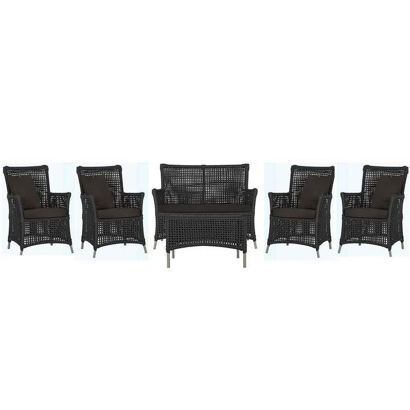 Jogo Sofá 4 Poltronas E Mesa Igapó Fendi E9 Trama Original Preto