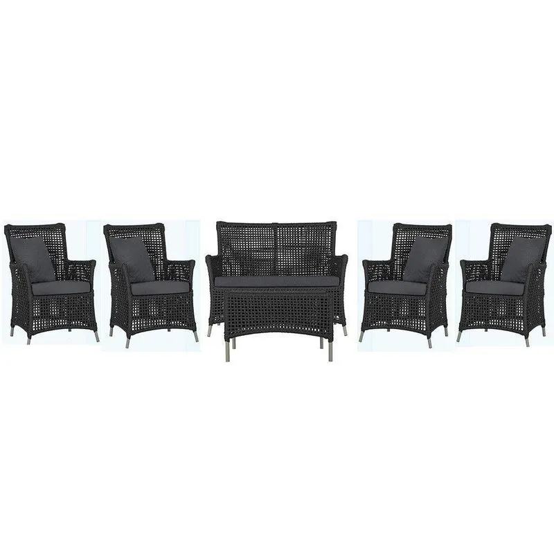 Jogo Sofá 4 Poltronas E Mesa Igapó Fendi E11 Trama Original Preto