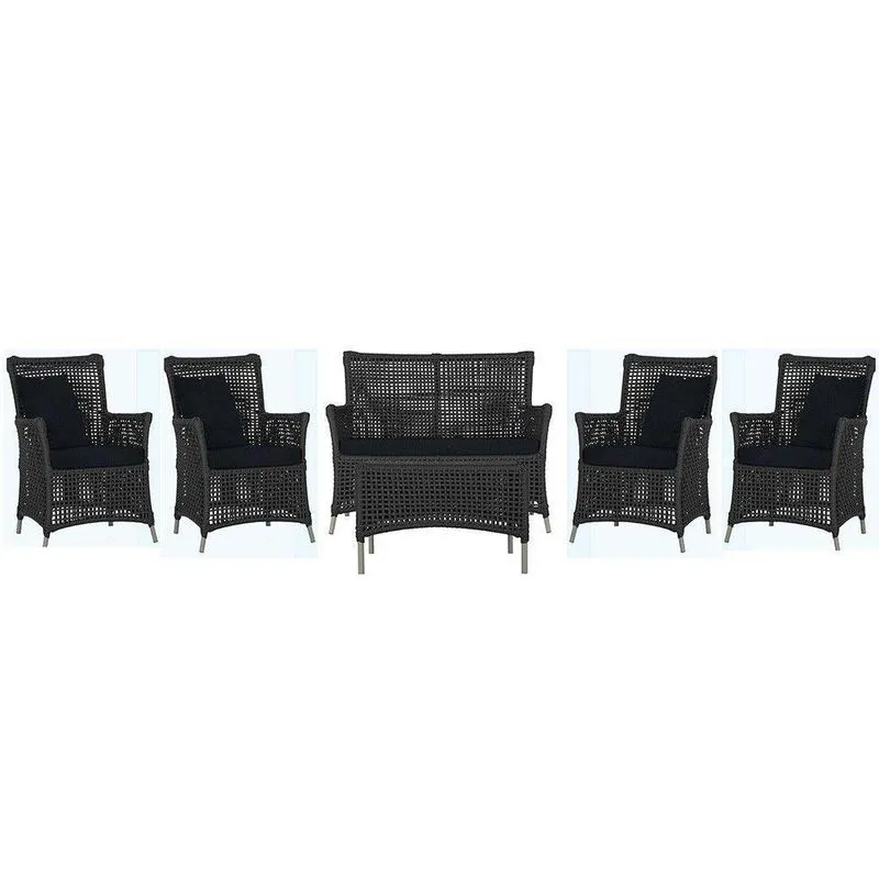 Jogo Sofá 4 Poltronas E Mesa Igapó Fendi E12 Trama Original Preto