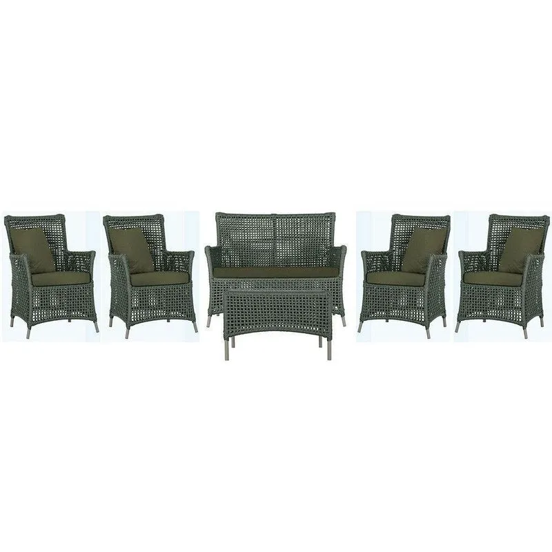 Jogo Sofá 4 Poltronas E Mesa Igapó Fendi E13 Trama Original Verde