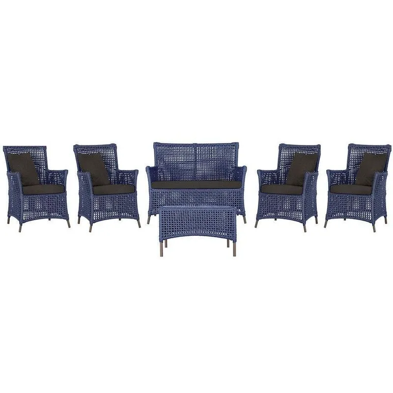 Jogo Sofá 4 Poltronas E Mesa Igapó Marrom E9 Trama Original Azul