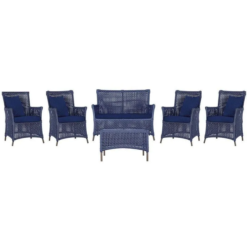 Jogo Sofá 4 Poltronas E Mesa Igapó Marrom E10 Trama Original Azul