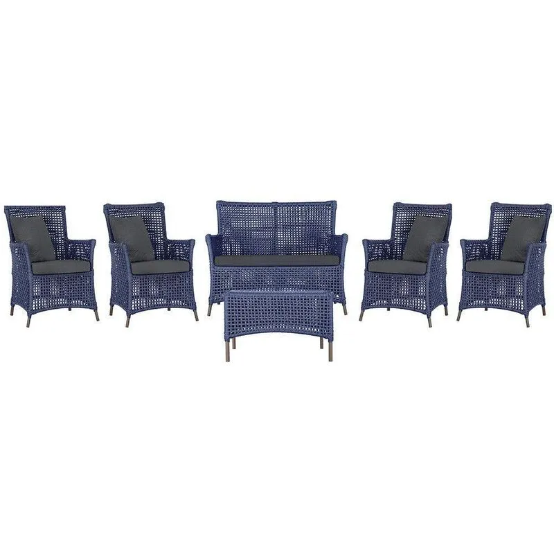 Jogo Sofá 4 Poltronas E Mesa Igapó Marrom E11 Trama Original Azul