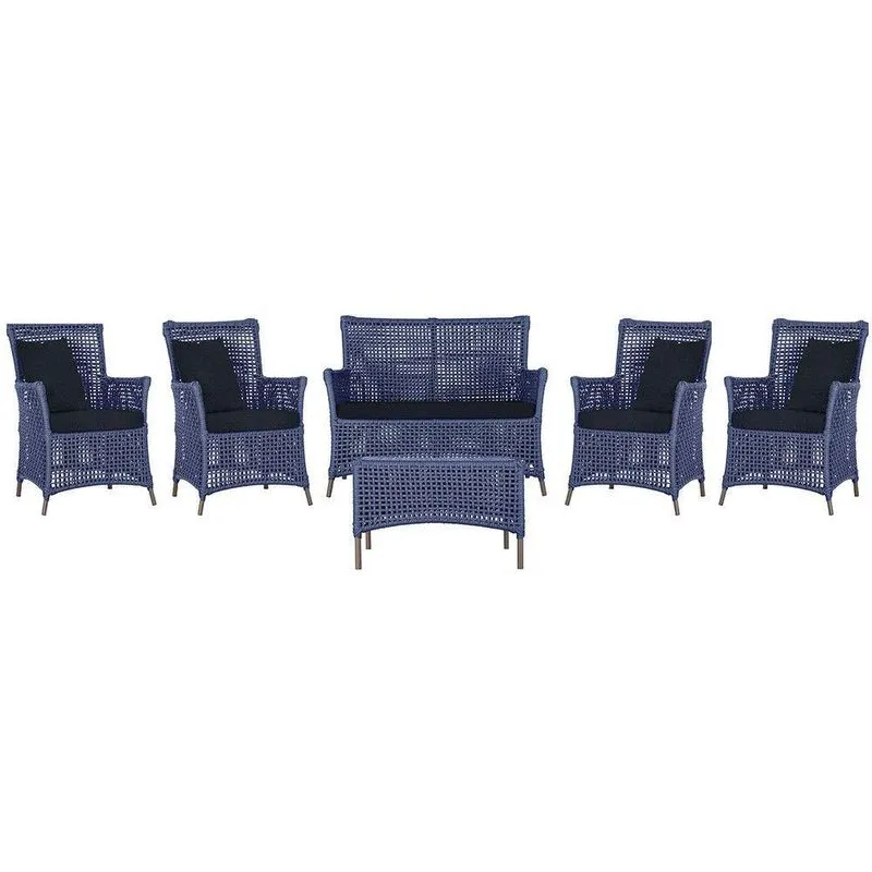 Jogo Sofá 4 Poltronas E Mesa Igapó Marrom E12 Trama Original Azul