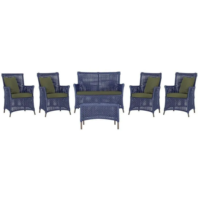 Jogo Sofá 4 Poltronas E Mesa Igapó Marrom E13 Trama Original Azul