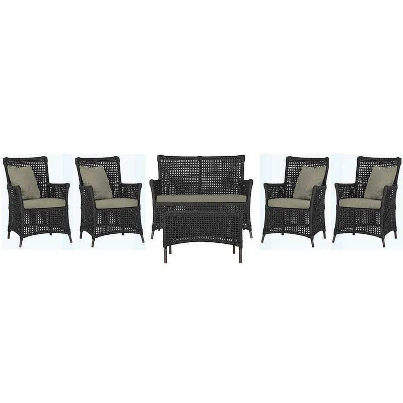 Jogo Sofá 4 Poltronas E Mesa Igapó Marrom E8 Trama Original Preto