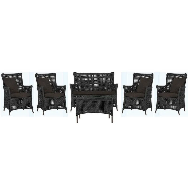 Jogo Sofá 4 Poltronas E Mesa Igapó Marrom E9 Trama Original Preto