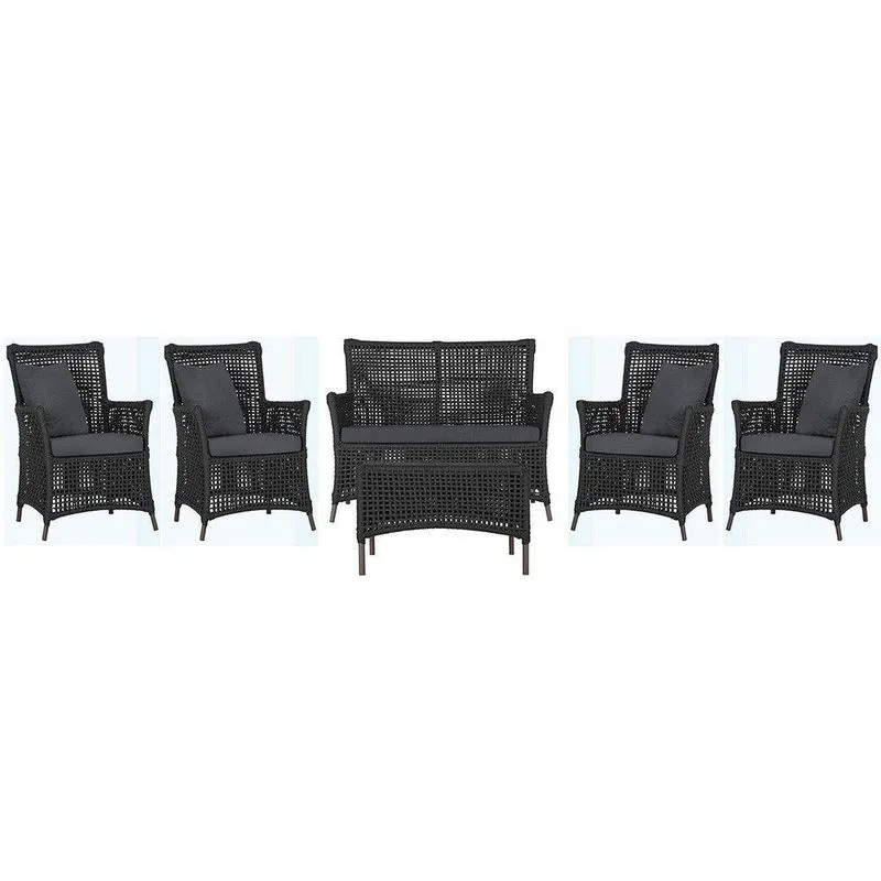 Jogo Sofá 4 Poltronas E Mesa Igapó Marrom E11 Trama Original Preto