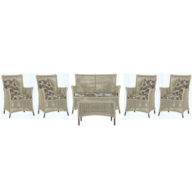 Jogo Sofá 4 Poltronas E Mesa Igapó Marrom E6 Trama Original Rami