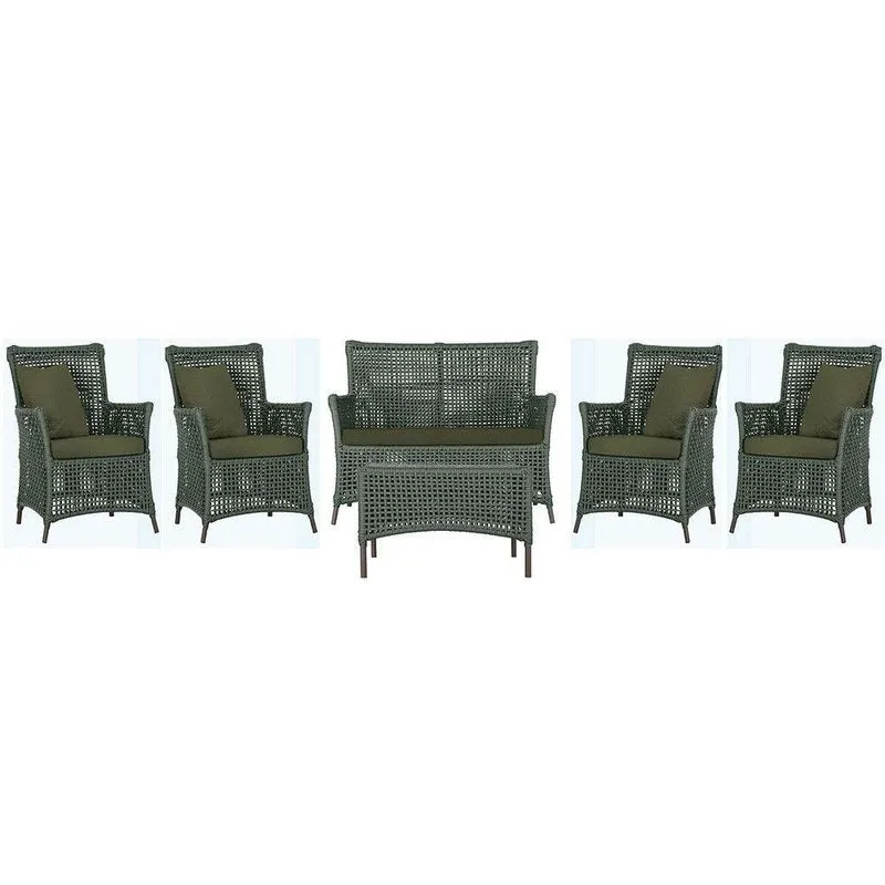 Jogo Sofá 4 Poltronas E Mesa Igapó Marrom E13 Trama Original Verde