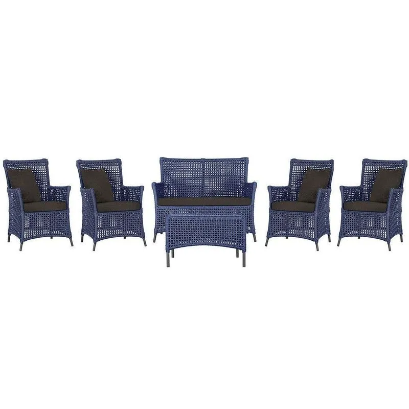 Jogo Sofá 4 Poltronas E Mesa Igapó Preta E9 Trama Original Azul