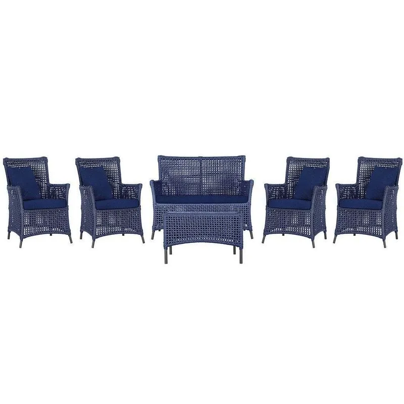 Jogo Sofá 4 Poltronas E Mesa Igapó Preta E10 Trama Original Azul