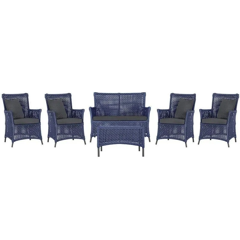 Jogo Sofá 4 Poltronas E Mesa Igapó Preta E11 Trama Original Azul