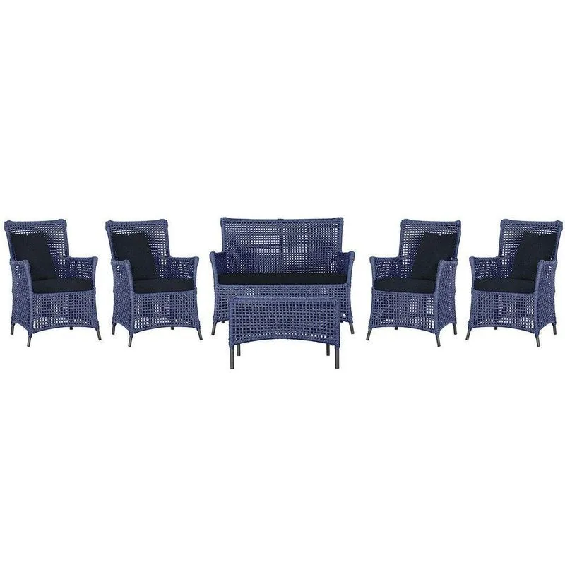Jogo Sofá 4 Poltronas E Mesa Igapó Preta E12 Trama Original Azul