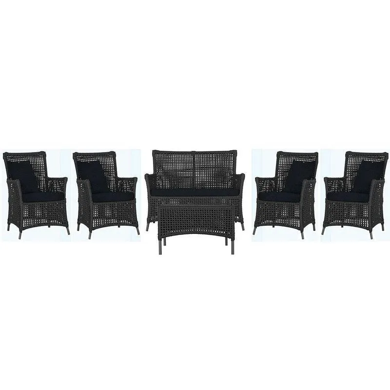 Jogo Sofá 4 Poltronas E Mesa Igapó Preta E12 Trama Original Preto
