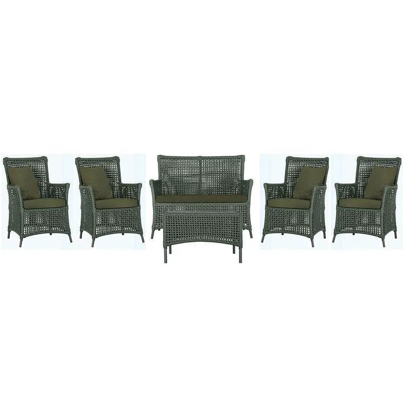 Jogo Sofá 4 Poltronas E Mesa Igapó Preta E13 Trama Original Verde
