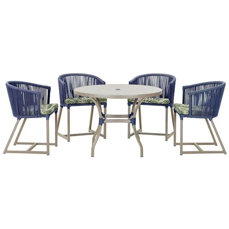 Mesa Com 4 Cadeiras E Noronha Estofado 5 Trama Original Azul
