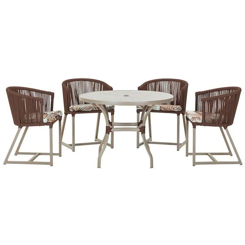Mesa Com 4 Cadeiras E Noronha Estofado 6 Trama Original Marrom