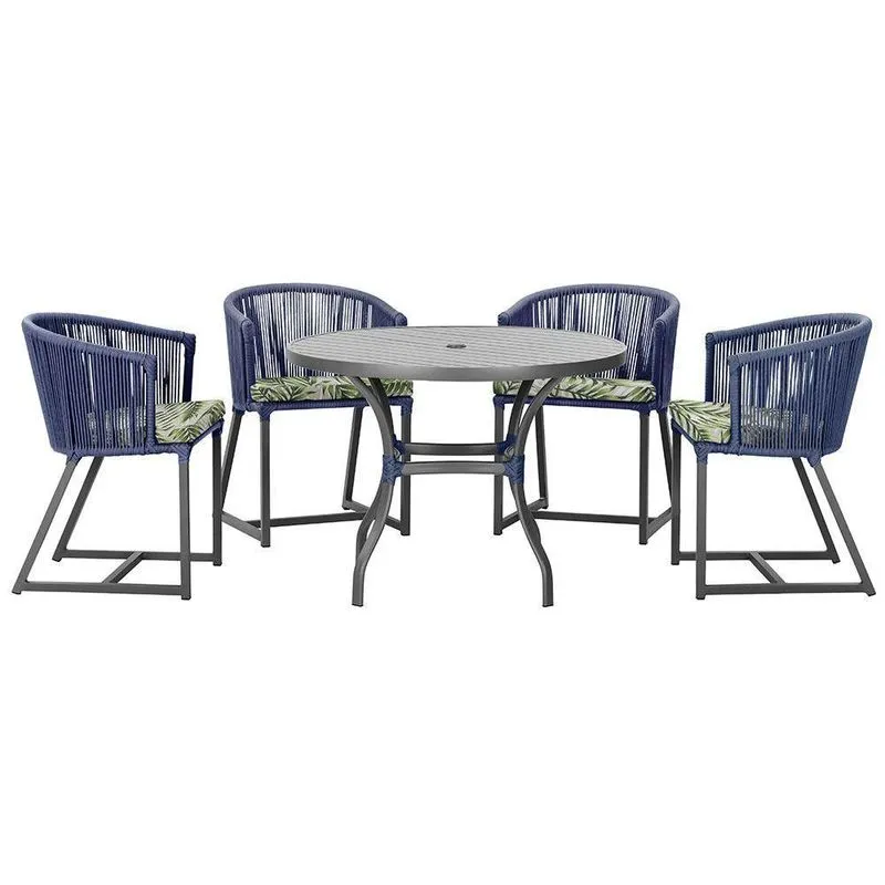 Mesa Com 4 Cadeiras E Noronha Estofado 5 Trama Original Azul