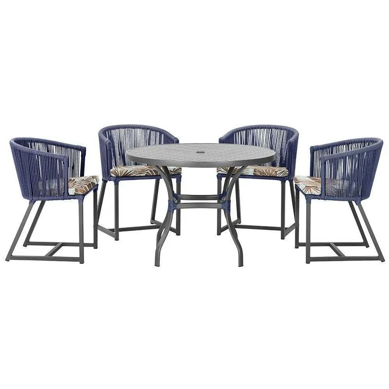 Mesa Com 4 Cadeiras E Noronha Estofado 6 Trama Azul