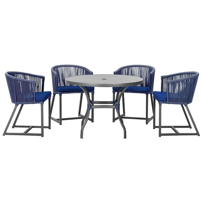 Mesa Com 4 Cadeiras E Noronha Estofado 10 Trama Original Azul