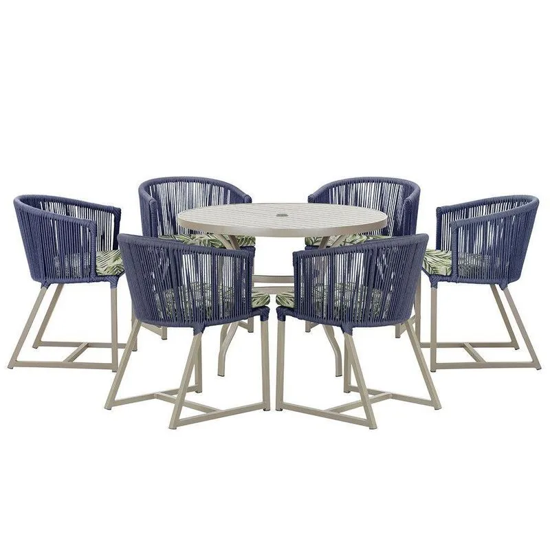 Mesa E 6 Cadeiras De Jantar Noronha Fendi E5 Trama Azul