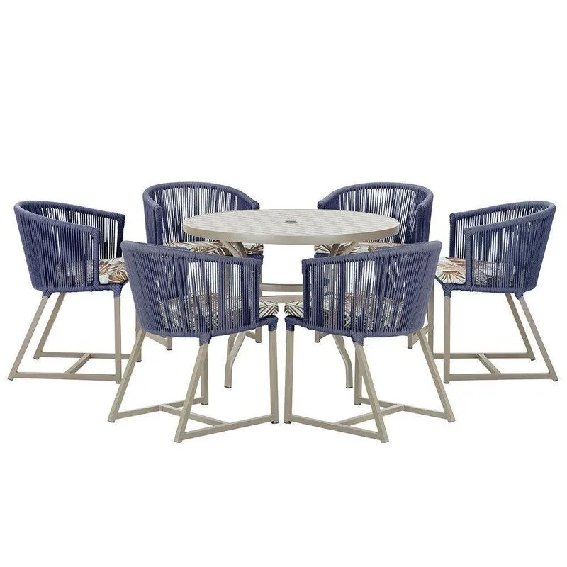Mesa E 6 Cadeiras De Jantar Noronha Fendi E6 Trama Azul