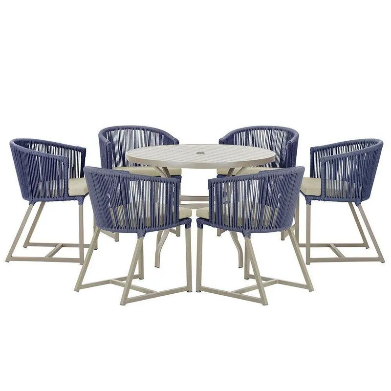 Mesa E 6 Cadeiras De Jantar Noronha Fendi E7 Trama Azul