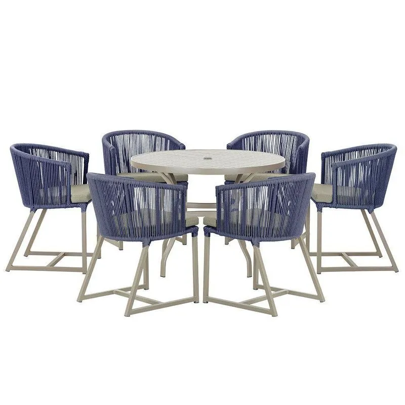 Mesa E 6 Cadeiras De Jantar Noronha Fendi E8 Trama Azul