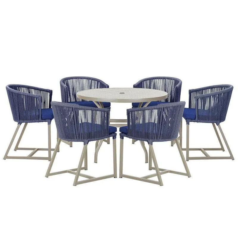 Mesa E 6 Cadeiras De Jantar Noronha Fendi E10 Trama Azul