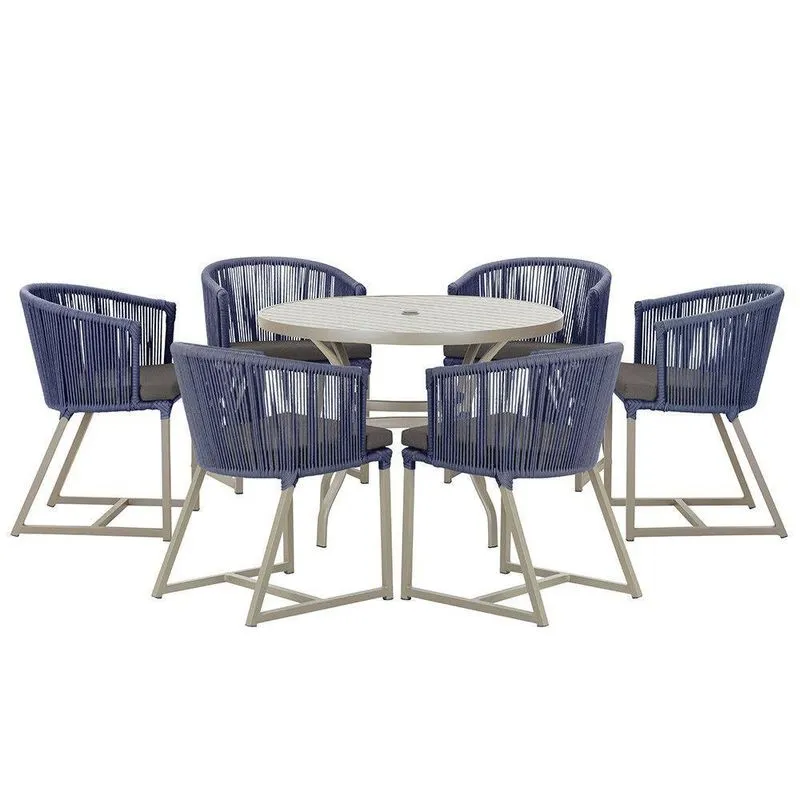 Mesa E 6 Cadeiras De Jantar Noronha Fendi E11 Trama Azul