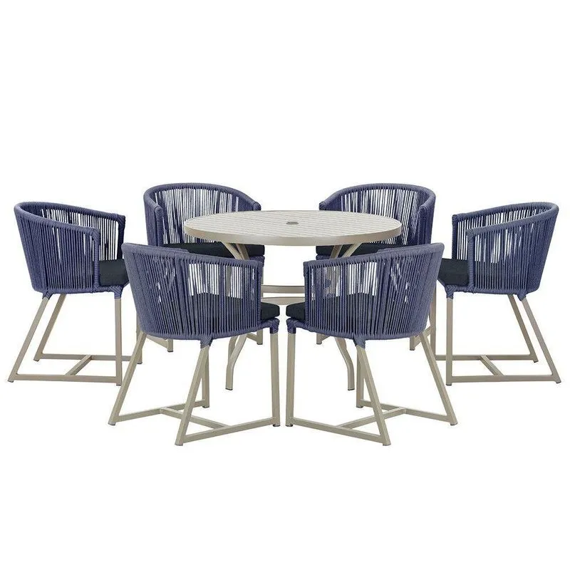 Mesa E 6 Cadeiras De Jantar Noronha Fendi E12 Trama Azul