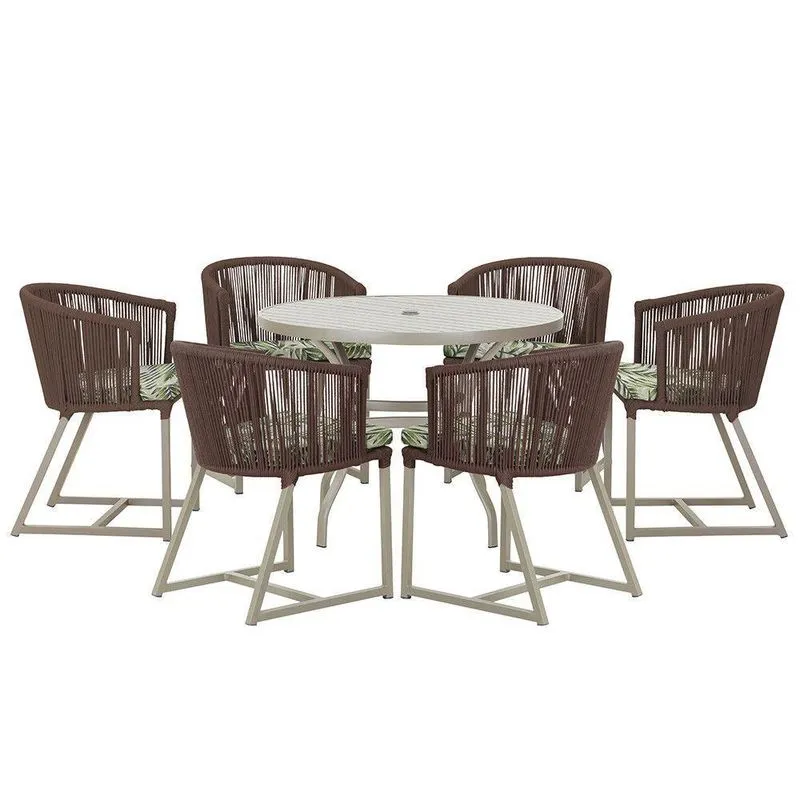 Mesa E 6 Cadeiras De Jantar Noronha Fendi E5 Trama Marrom